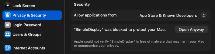 macOS Gatekeeper — click Open Anyway